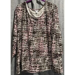 Croft & Barrow 3/4 Sleeve Pink/Brown Comfort Shirt Womens XL Scoop Neck EUC